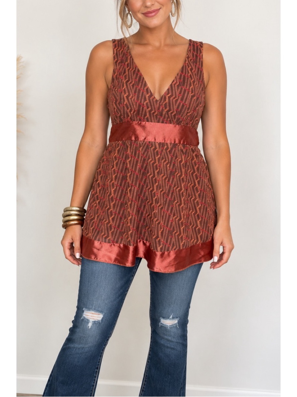 Studio Y Rust & Brown Sleeveless Top- Medium